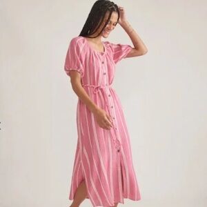 Marine Layer Pink and White Striped Midi Dress